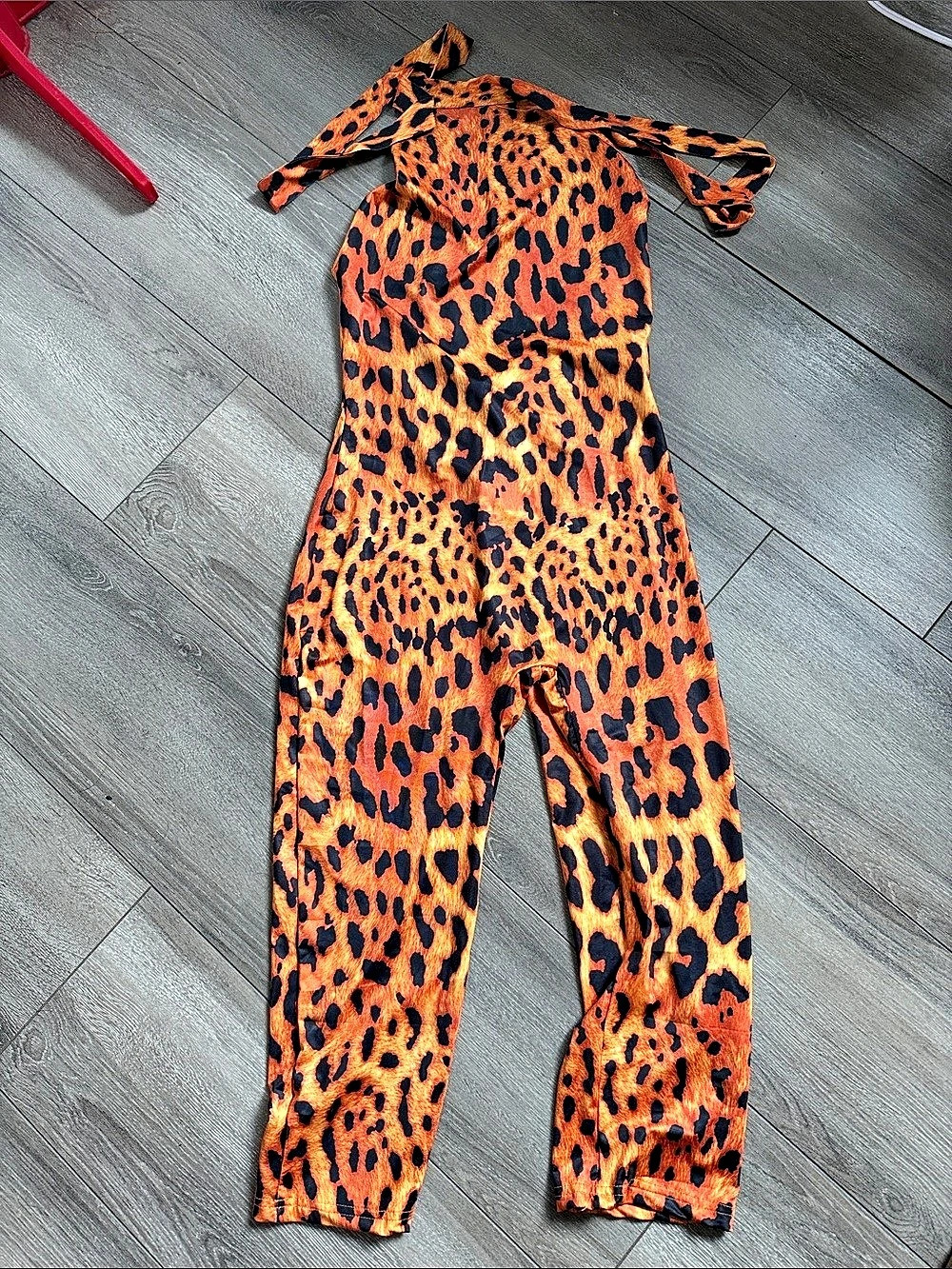 Leopard Print Jumpsuit in Orange & Black